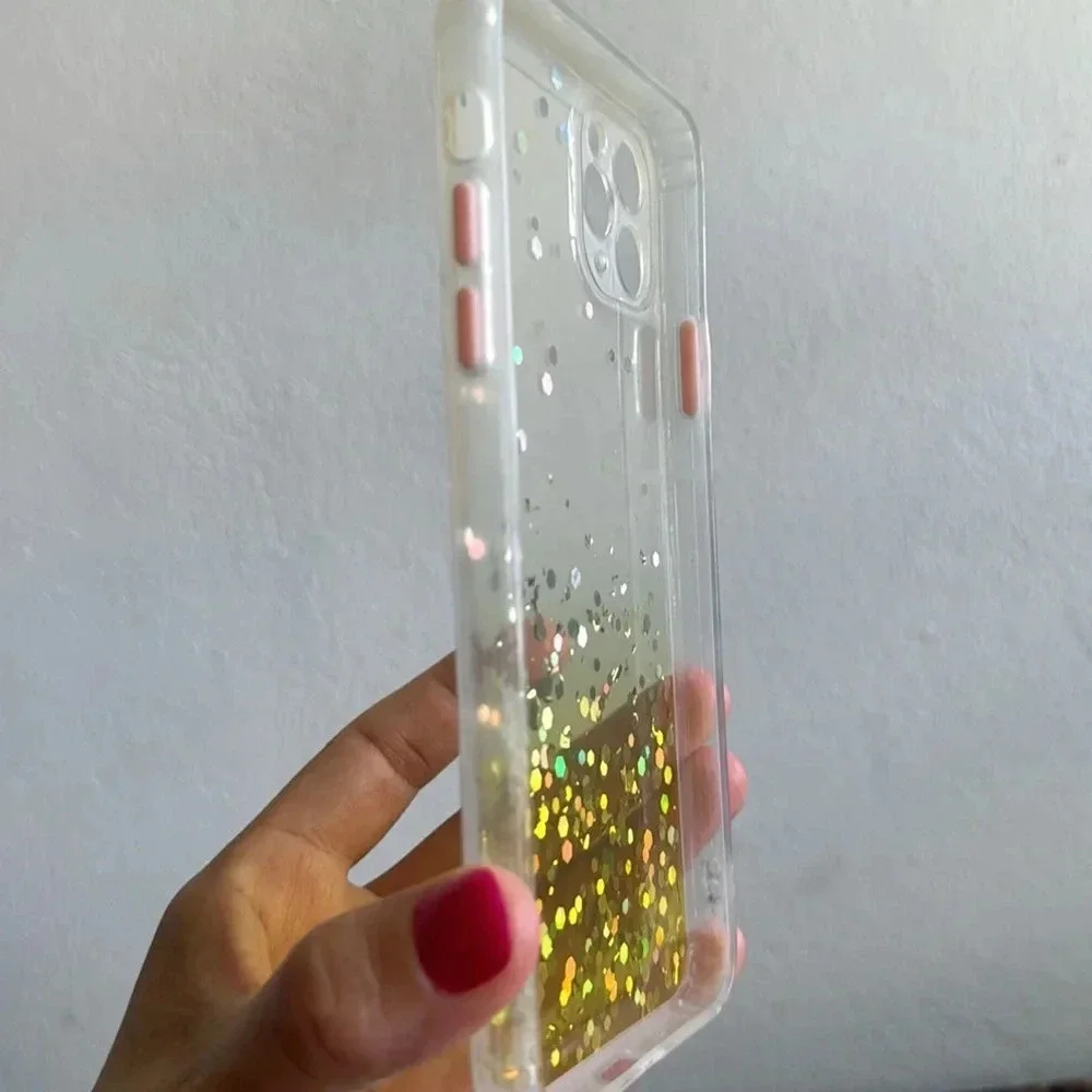 Glitter Liquid iPhone 11 Pro Max Case – Clear with Gold & Pink Accents - Picture 3 of 7